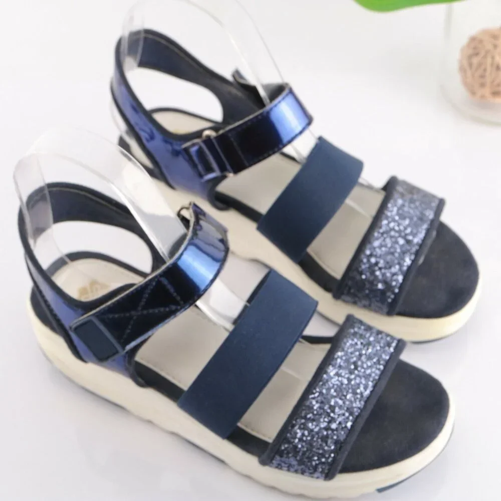 STIU Women's Sandal Size 7 Strappy Blue Elastic Glitter Platform casual Comfy - Picture 2 of 12